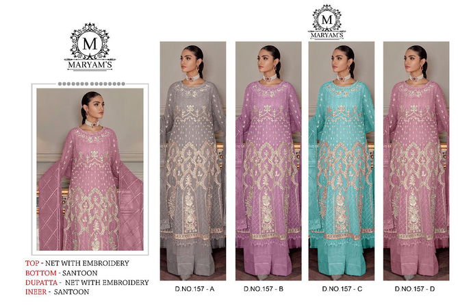 Maryams 157 Heavy Net Embroidery Pakistani Suits Catalog
